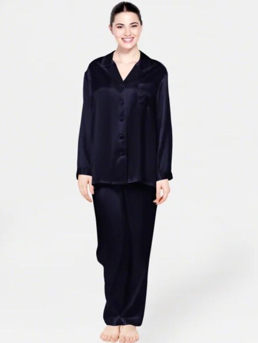 silk pajama set for women black Luxury sleepwear