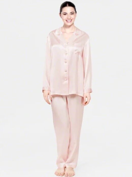 silk pajama set for women pink